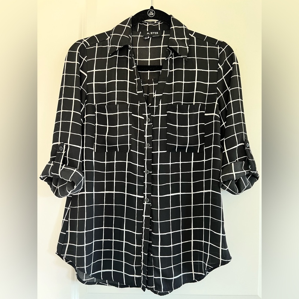 A. Byer Black and White Grid Button Down Shirt